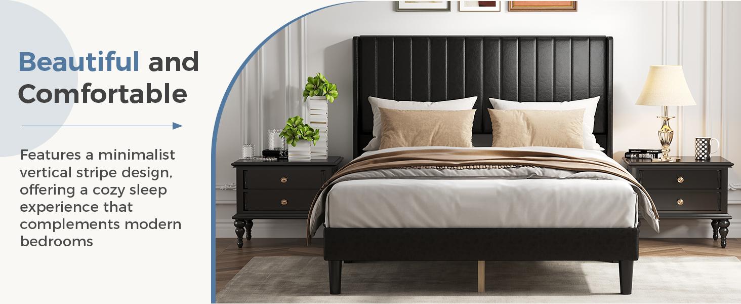 Sweetcrispy Queen Size Bed Frame, Upholstered Platform Bedframe with Velvet Fabric, Channel Tuft Padded Wingback Headboard, Padded Back, Modern Indoor Bedroom Accent Furniture Sweetcrispy Queen Size Bed Frame, Upholstered Platform Bedframe with Velvet Fabric, Channel Tuft Padded Wingback Headboard, Padded Back, Modern Indoor Bedroom Accent Furniture