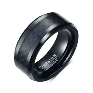 OIDEA Tungsten Carbide Ring for Men 8mm Black Carbon Fiber Inlay Wedding Band Comfort Fit Anniversary Engagement Gift