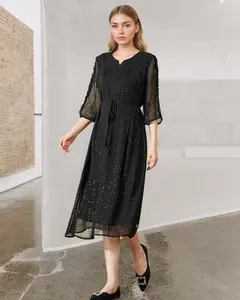 Elegant Black Lace Dress V-Nec wedding guest dresses  3/4 Sleeves dresses for party cocktail dresses  AF-LQ18152