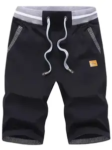 Men’s Summer Casual Shorts – Elastic Waist Drawstring, Breathable Straight-Leg Athletic Bermuda Shorts, Versatile Beach Shorts Black Tropical
