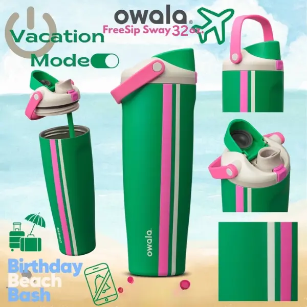 NEW Owala "Vacation Mode" 32oz Sway Birthday Bash 2026 Green Pink Water Bottle NEW Owala "Vacation Mode" 32oz Sway Birthday Bash 2026 Green Pink Water Bottle