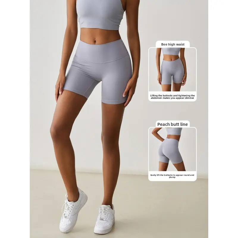Spring and summer nude-feel running sports shorts for women, high-waisted, tummy-tightening, butt-lifting, three-quarter length pants for fitness, outdoor cycling, and yoga Spring and summer nude-feel running sports shorts for women, high-waisted, tummy-tightening, butt-lifting, three-quarter length pants for fitness, outdoor cycling, and yoga