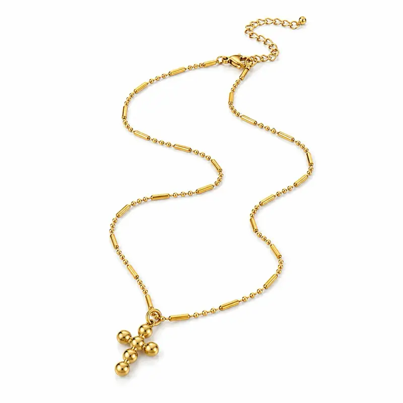 Collar cruz puntos Bañado Oro 18K Acero Inoxidable 316L