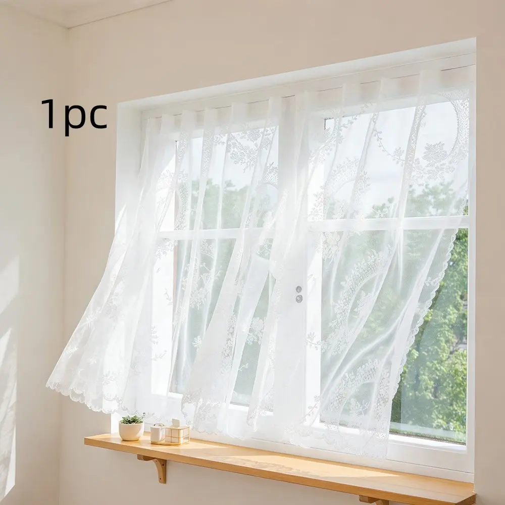 1pc Lace Floral Drapes, No-Drill Installation, Breathable and Elegant, Perfect for Small Kitchen, Coffee Nook, Garden Window, Net Curtains, Home Decorative Curtain, Home Decoration Curtain