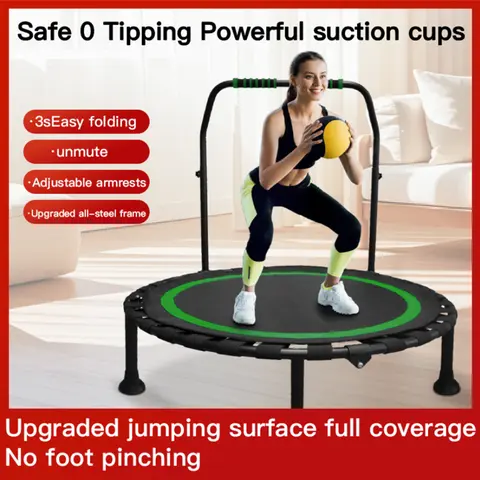40" Fitness Trampoline for Adults, Mini Rebounder Trampoline with Adjustable Foam Handlebar, Indoor Exercise Trampoline for Home Gym, Cardio Workout, Balance Training & Full Body Fitness