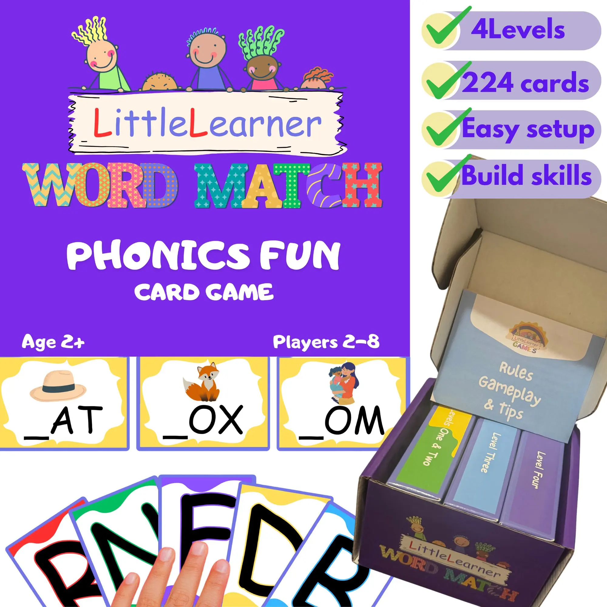 Little Learner Word Match - Phonics Game for Toddlers Aged 2+ with 4 Levels of Difficulty & Multiplayer Fun for 2-8 Players