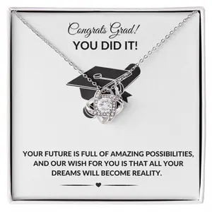 Congrats Grad! You Did It Graduation Love Knot Personalized Necklace Gift, Graduation Necklace Gift
