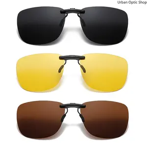 XUH 3 Pack Unisex Square Polarized Clip On Sunglasses, Black Lens UV400 Protection Anti Glare Night Vision Driving Goggles, Vintage Fit Over Prescription Glasses for Men Women Daily Outdoor Use