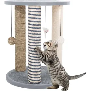 Cat Scratching Post - 3 Scratcher Posts with Carpeted Scratch Pad Base and Perch - Furniture Scratching Deterrent for Indoor Cats by  (Gray)