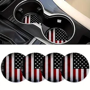 4 American Flag Car Cup Holders, 2.76inch Circular Car Coaster. Car Interior Decoration Water Cup Mat, Unisex Universal Car Cup Mat, Beverage Cup Mat, Car, Household Cup Mat