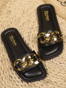 Metal Chain Decor Square Toe Sandals, Casual Slide Sandals, Luxe Style, Soft Non-Slip Sole, Casual Kids Slippers, Versatile Milk, Daily/beach/commute Wear