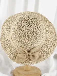Women's Breathable Wide Brim Hat with Bowknot, Summer Sun Protection Beach Hat, Foldable Straw Hat for Outdoor Activities, Lightweight Sun Hat