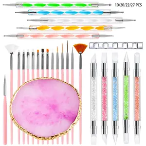 ✨ 10/20/22/27-Piece Nail Art Brushes Set, Including Nail Brushes / Resin Nail Art Palette / Carving Pen / Dotting Pen / Acrylic Brush Holder, Nail Art Tools, Complete Essential Nail Art DIY Tool Set