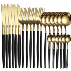 24 pcs black and gold Portugal stainless steel tableware set