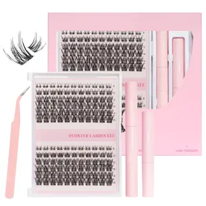 Aimeier Most Loved Eyelash Extension Kit with DIY Lash Gel and Tweezers for Light Volume Fan Style Lashes Easy to Use - Natural Eyelashes Set Makeup Tools