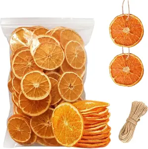 50 Pcs Dried Orange Slices, with 50Pcs Hemp Rope, Christmas Wreath Making Supplies for X-mas Tree Decoration, DIY Crafts, Present Wrapping