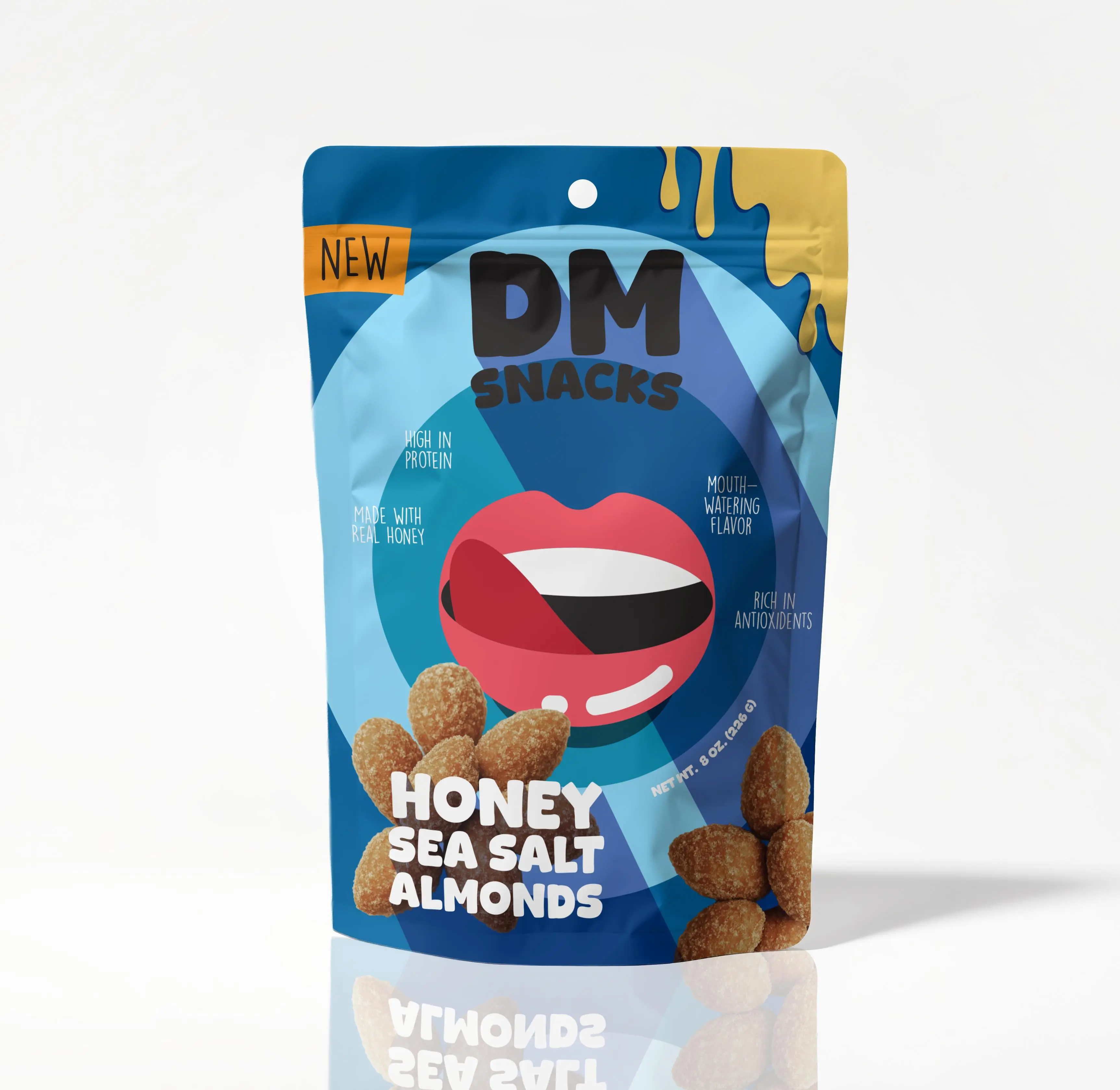 DM Snacks 8oz Honey Sea Salt Almonds, Sweet & Salty Roasted Crunchy Nuts, High Protein Savory Snack