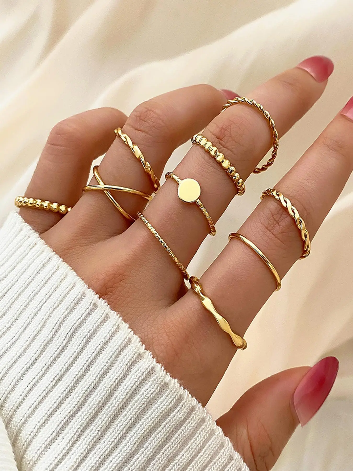 Women's 10pcs Plain Casual Alloy Ring Stackable Rings Set Stackable Finger Rings