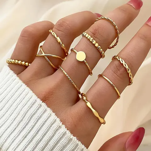 Women's 10pcs Plain Casual Alloy Ring Stackable Finger Rings Stacks Rings