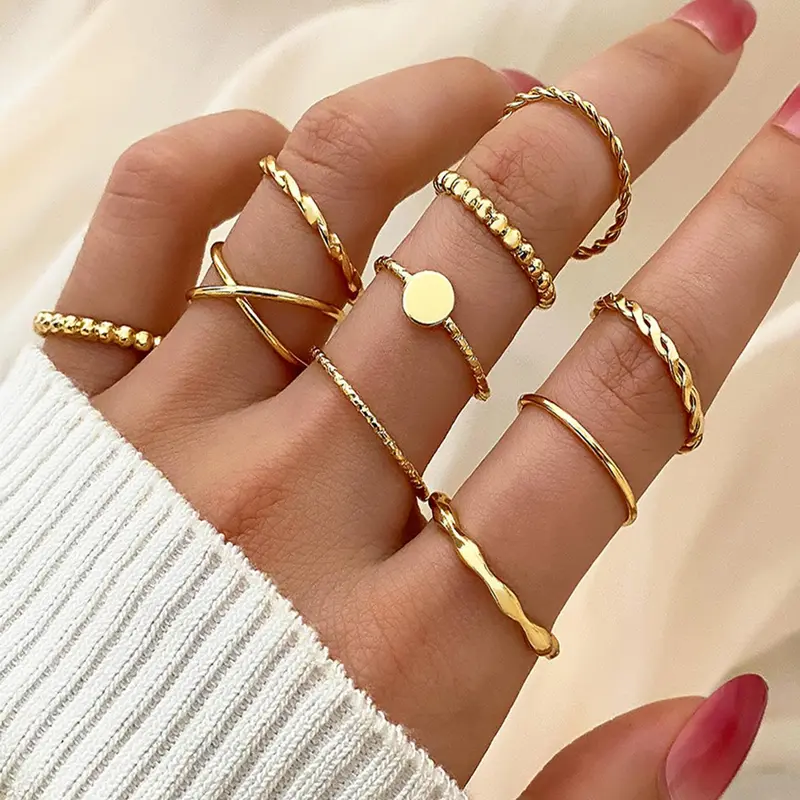 Women's 10pcs Plain Casual Alloy Ring Stackable Finger Rings Stacks Rings