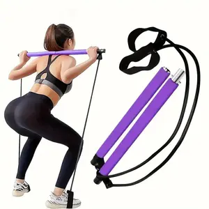Multifunctional Yoga Pilates Bar Set with Resistance Bands, Stainless Steel Non-Slip Handles, Portable Home Outdoor Full Body Sculpting