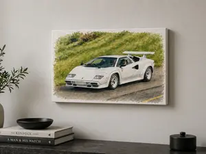 Lamborghini Countach | Watercolor Canvas Luxury Print Wall Art | Decor With Black Frame | Gift for Car Lovers