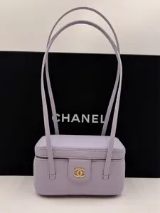 Pre-owned CHANEL calfskin Shoulder Bags Preppy Coco Long Vanity with Strap Light Purple