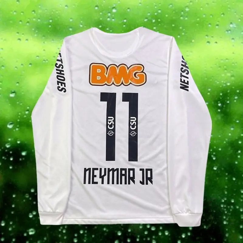 12 13 Home White Retro No.11 Neymar Long sleeved Soccer Jersey