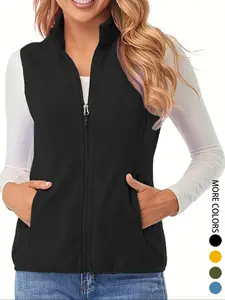Women's Plus Size Casual Vest Jacket with Faux Fur Lining, Elegant Zipper Design, Sleeveless, Fall & Winter Fashion, Zip Up Coats