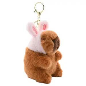 Keychain Plush Matching Bag Charm Cute Small Stuffed Animal Toys Capibara Cartoon Pendant CarKeyring Accessories for Backpack Handbag Women Birthday Party Favor Decor Christmas Gift