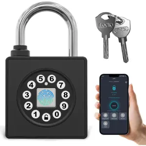 Fingerprint Padlock with Key, Heavy Duty Combination Lock, Water Resistant with Codes APP Access for Outdoor Fence Gate Pool Shed Gym Lock Storage