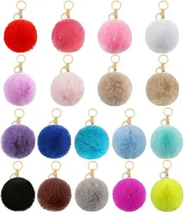 18 PCS Artificial Imitation Rabbit Fur Pom-poms with Elastic Rings, Used for Hats, Scarves, Keychains, Craft Accessories, Making Holiday Gifts