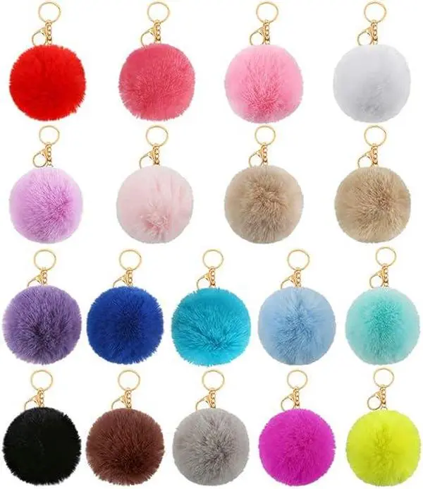 18 PCS Artificial Imitation Rabbit Fur Pom-poms with Elastic Rings, Used for Hats, Scarves, Keychains, Craft Accessories, Making Holiday Gifts