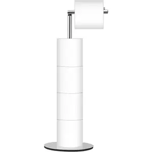 Toilet Paper Holder Stand, Free Standing Toilet Paper Roll Holder with Reserve, Modern Bathroom Toilet Paper Stand for 4 Rolls, Chrome, Housen Solutions