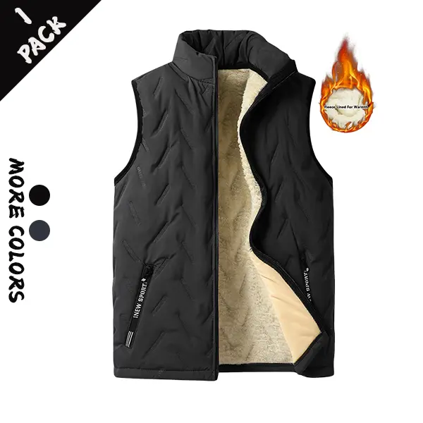 Men’s winter fleece thickened stand-collar vest with stitched seams, windproof sleeveless warm vest suitable for daily commuting, outdoor fishing, winter travel, and home cold protection.