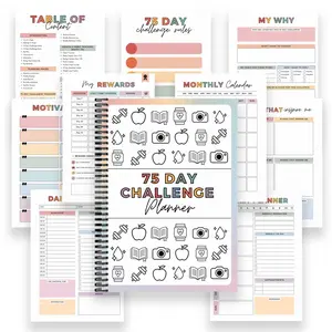 75-Day Challenge Journal, Spiral-Bound Fitness Habit Tracker Notebook, Daily Exercise Diet Record Water Log, Aesthetic Self-Discipline Goal Setting