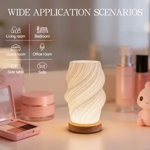 Modern Adjustable LED Desk Lamp, Aesthetic Table Lamp with Wooden Base, Irregular 3D Printed Shade, USB Powered, Button Control, Home Decor Lighting