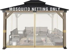 Universal 10x12 ft Gazebo Mosquito Netting, Replacement 4-Panel Sidewalls with Double Zippers for Patio, Backyard, Deck, and Lawn (Netting Only, Khaki)