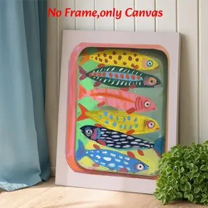 Modern Wall Art, Colorful Fish Illustration Poster, Unframed Art Print, Vibrant Print, Whimsical Folk Art Style, Multicolor Canvas Decor, Living Room & Bedroom Aesthetic, Graphic Prints