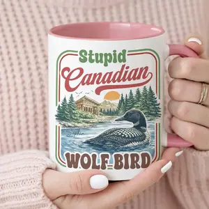 NO NAME INCLUDED Stupid Canadian Wolf Bird Coffee Mug, Funny Loon Bird Retro Enamel Cup, Heated Rivalry Inspired Gift, Team Hollanov Ceramic Mug