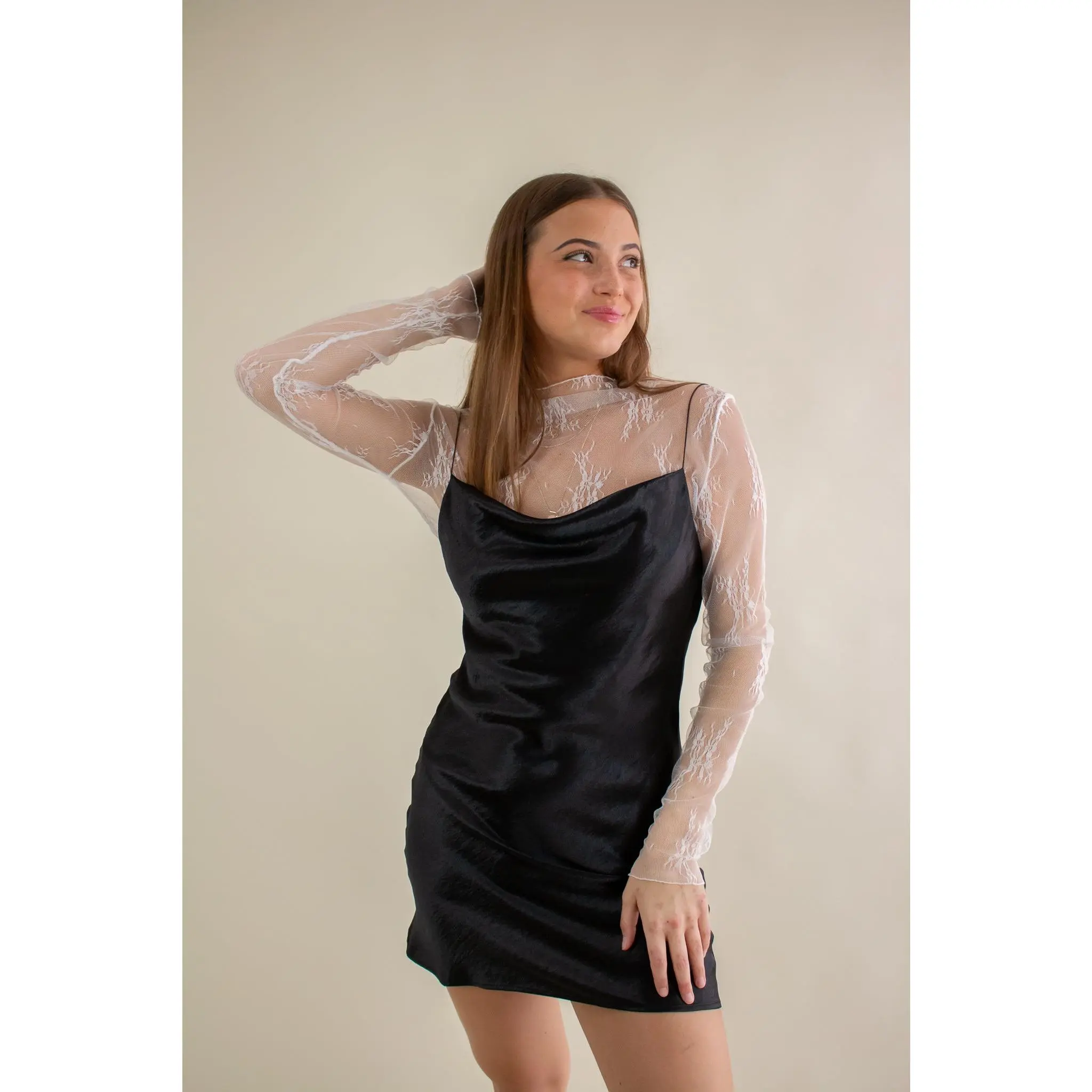 Eliza Open Back Satin Dress Black