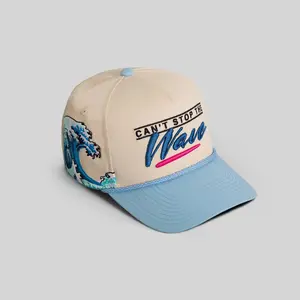 Field Grade Cant Stop The Wave Sand Blue | trucker hat | twill material | beige blue | embroidered | adjustable | mesh back | unisex | casual | streetwear | dad hat | vintage | graphic | Trendy Hat 2026 | Streetwear Headwear | Fashion Cap | Summer Hat