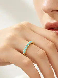 Elegant Blue Turquoise Open Ring, Zircon Stone Inlay, Women's Daily Commute Jewelry, Stylish and Sophisticated Design