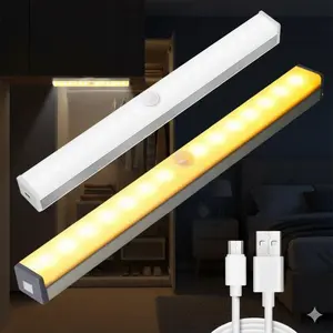 USB Rechargeable Motion Sensor LED Light Strip, Magnetic Adhesive Installation, Bright Dimmable Night Light for Closet Stairs Cabinet Kitchen Garden, Eco-Friendly Home Lighting, Long Lasting Battery.