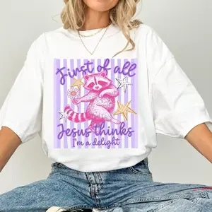 Comfort Colors First of All Jesus Thinks I'm A Delight Shirt, Christian Humor T-shirt Shirt, Preppy Striped Summer, Funny Feral Raccoon Shirt, Gift For Women