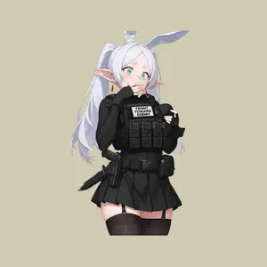 Frieren Anime Tactical Bunny Girl Sticker with Military Combat Outfit, Cute Waifu Aesthetic Vinyl Decal for Tactical Fans