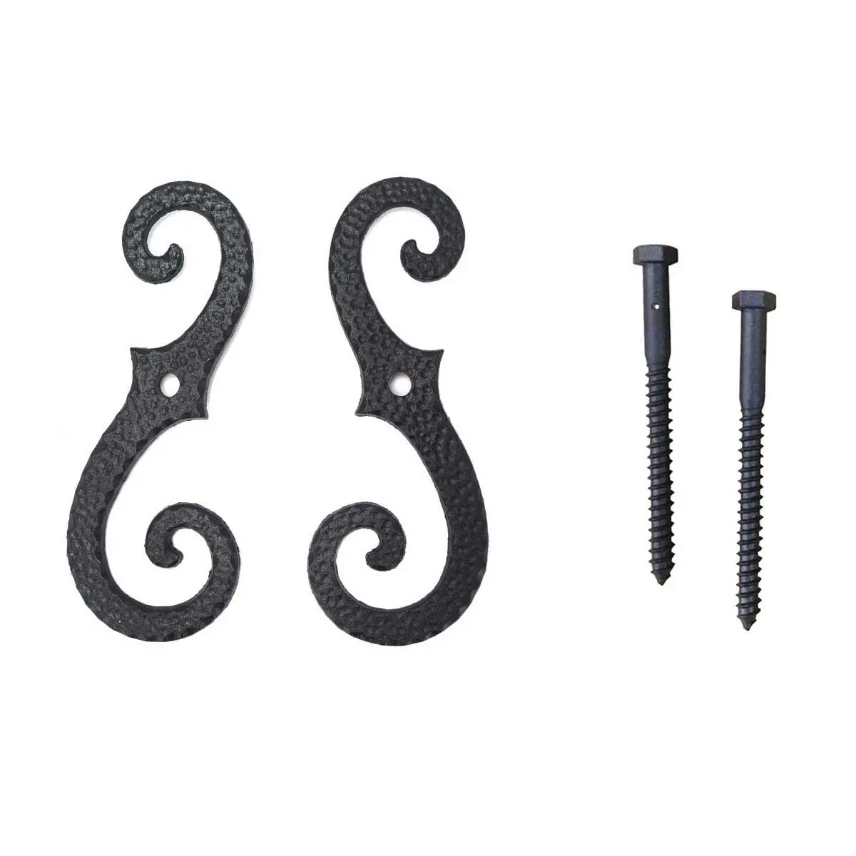 212 MAIN Large Scroll Cast Iron Shutter Dog Set of 2 - Powder Coated Black, Lag Bolts Included, Antique Design, Excellent Detailing, Fully Functional Door Hardware, Exterior Wood Shutter Accessory for Sailing Water Sports, Hand Sand Cast, Inches, Maintain