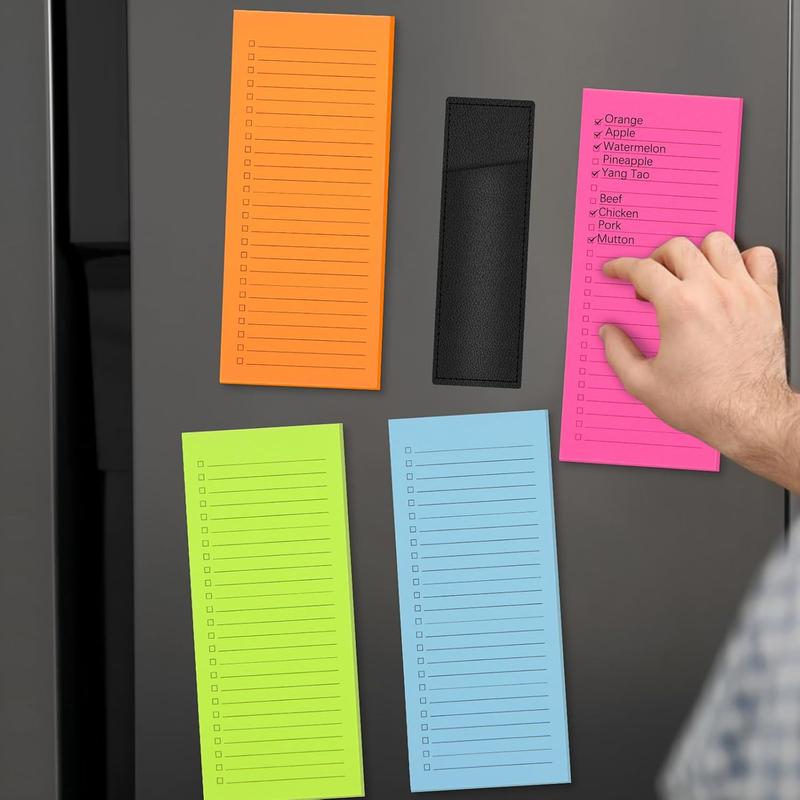 4 Pack Magnetic Notepads for Refrigerator with Pen Holder Grocery List Large Memo Pad For Home and Office