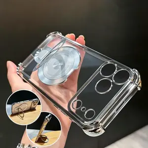 Luxury Electroplated Transparent Magnetic Phone Case with Ring Stand and Reinforced Shockproof Corners – Compatible with iPhone 16/15/14/13/12/11 Pro Max/Plus and Samsung S26/S25/S24/S23 Series 995