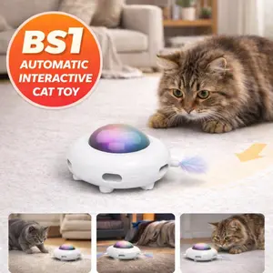 Automatic Interactive Cat Toy, Moving Feather UFO Toy for Indoor Cats, Helps Burn Energy, Reduce Boredom & Prevent Destructive Behavior, USB Rechargeable
